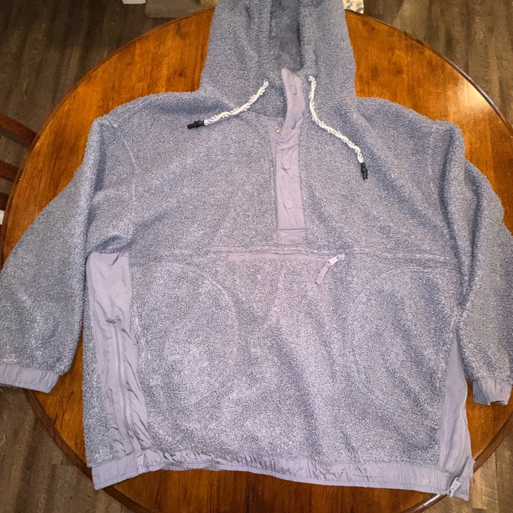 Free People Movement Fuzzy Was She Fleece Hooded Pullover in nightingale color